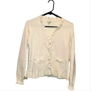 J. Jill Womens Cotton Button Up Ruffle Cardigan Sweater Size XS